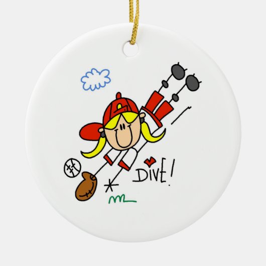 Baseball Dive Girls Softball T-shirts en cadeautje Keramisch Ornament (Voorkant)