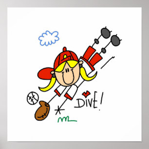 Baseball Dive Girls Softball T-shirts en cadeautje Poster
