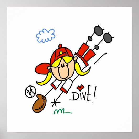 Baseball Dive Girls Softball T-shirts en cadeautje Poster (Voorkant)