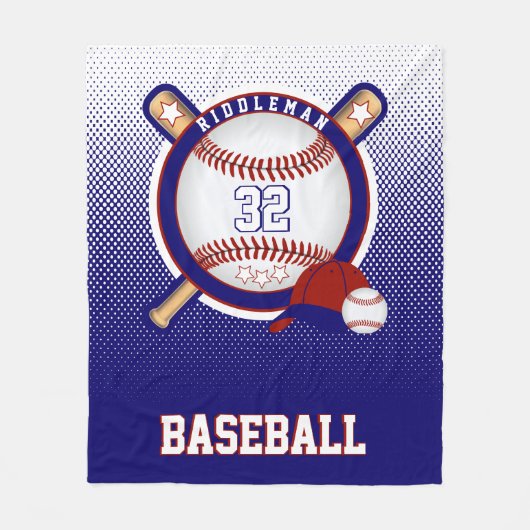 Baseball - Donkerblauw en rood - DIY-tekst Fleece Deken (Voorkant)