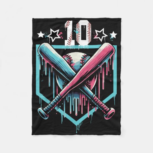 Baseball Drip 10th Birthday Boys Nummer 10 Jeugd 1 Fleece Deken (Voorkant)
