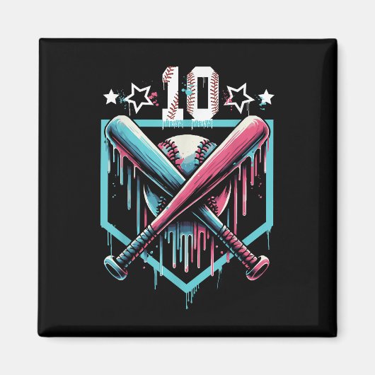 Baseball Drip 10th Birthday Boys Nummer 10 Jeugd 1 Magneet (Voorkant)