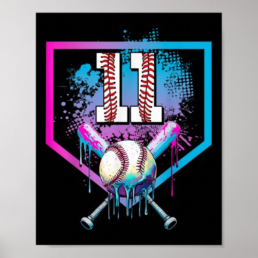 Baseball Drip 11e Verjaardag Home Bord Boy Youth 1 Poster (Voorkant)