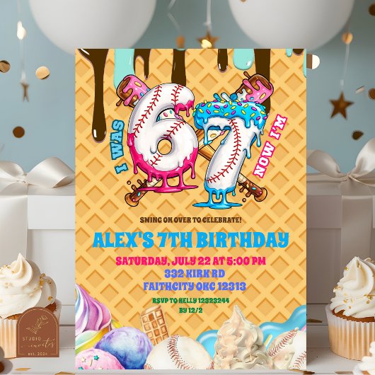 Baseball Drip 67 boy Birthday Party Invitation Kaart