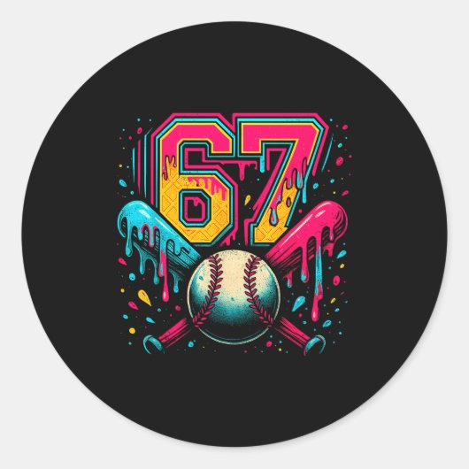 Baseball Drip 6 7 Number 67 Six Seven Meme Mens Bo Ronde Sticker (Voorkant)