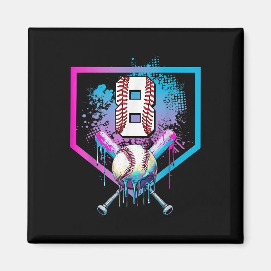 Baseball Drip 8e Verjaardag Home Bord Boys Youth 8 Magneet (Voorkant)