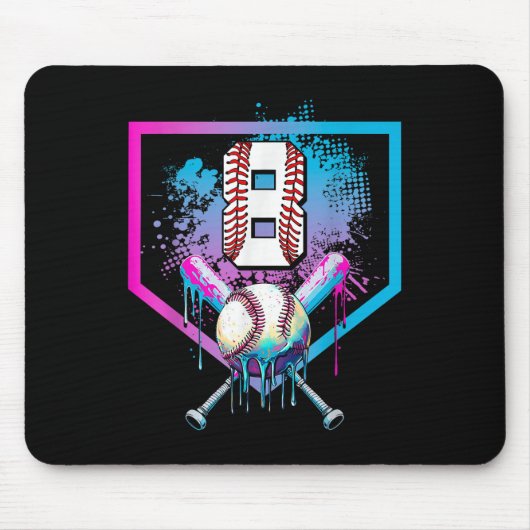 Baseball Drip 8e Verjaardag Home Bord Boys Youth 8 Muismat (Voorkant)