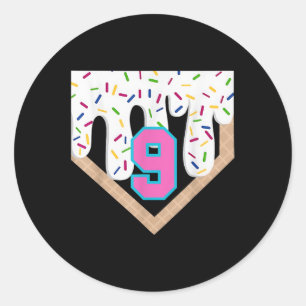 Baseball Drip 9e Verjaardag Home Bord Boys Youth 9 Ronde Sticker