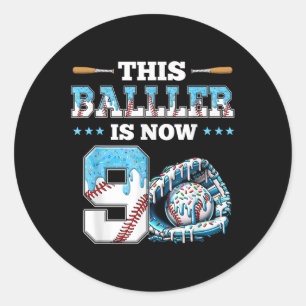 Baseball Drip 9e Verjaardag Party Boy Sport Fan 9  Ronde Sticker