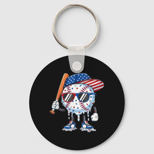 Baseball Drip Amerikaanse Vlag Knuppel 4 juli Sleutelhanger (Voorkant)