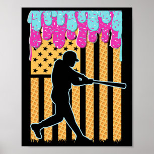 Baseball Drip Bat Boys Ice Cream Amerikaanse Vlag  Poster
