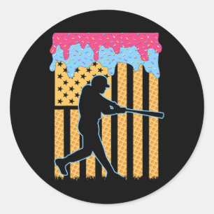 Baseball Drip Bat Boys Ice Cream Amerikaanse Vlag Ronde Sticker