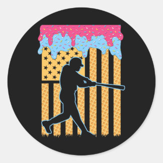 Baseball Drip Bat Boys Ice Cream Amerikaanse Vlag  Ronde Sticker
