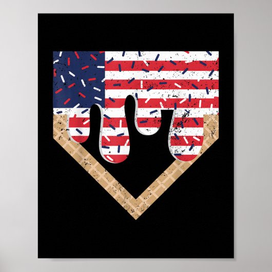 Baseball Drip Boy Ice Cream Patriotic American Fla Poster (Voorkant)
