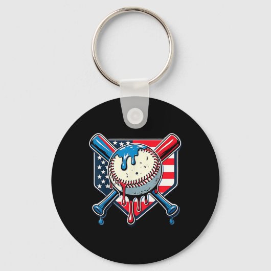 Baseball Drip Boy Ice Cream Patriotic American Fla Sleutelhanger (Voorkant)