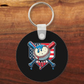 Baseball Drip Boy Ice Cream Patriotic American Fla Sleutelhanger (Voorkant)