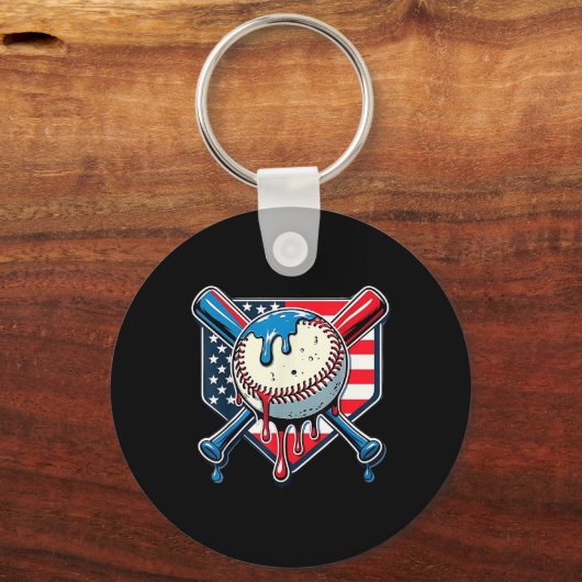 Baseball Drip Boy Ice Cream Patriotic American Fla Sleutelhanger (Voorkant)