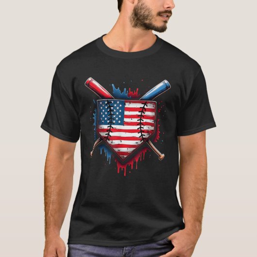 Baseball Drip Boy Ice Cream Patriotic American Fla T-shirt (Voorkant)