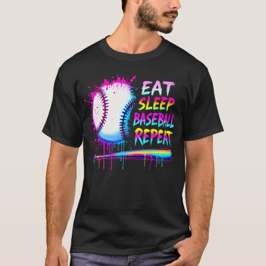 Baseball Drip Boys Eat Sleep Baseball Repeat Ice T-shirt (Voorkant)