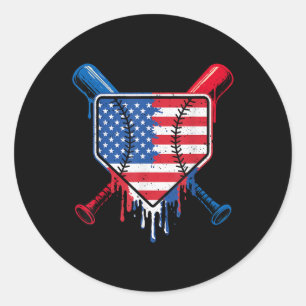 Baseball Drip Boys Ice Cream Patriotic American Fl Ronde Sticker