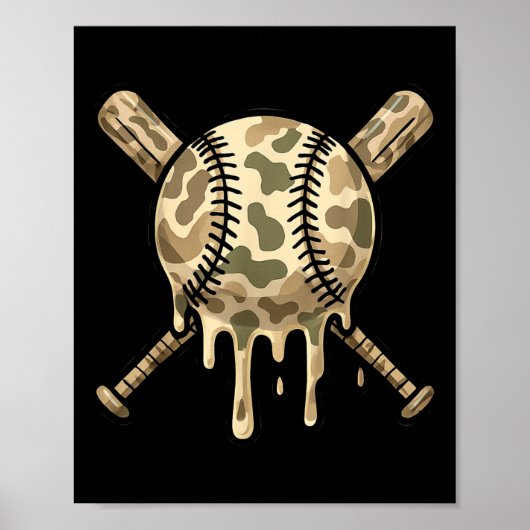 Baseball Drip Camo Baseball Bats Boys Sports Cool Poster (Voorkant)