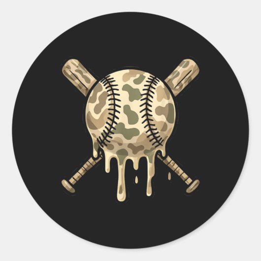 Baseball Drip Camo Baseball Bats Boys Sports Cool Ronde Sticker (Voorkant)