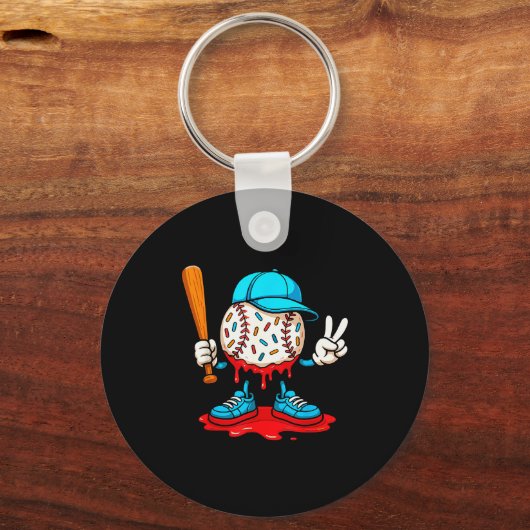 Baseball Drip For Boys Ice Cream Drip Baseball  Sleutelhanger (Voorkant)
