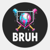 Baseball Drip Funny Bruh Ice Cream Dripng Matching Ronde Sticker (Voorkant)