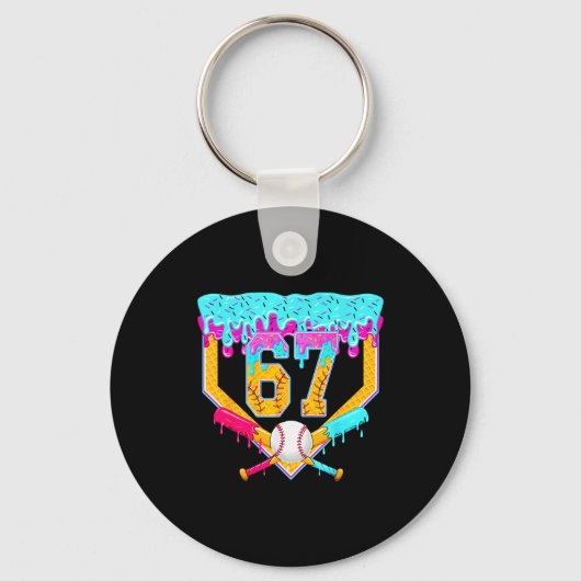 Baseball Drip Ice Cream Number 67 Player Or 67th B Sleutelhanger (Voorkant)