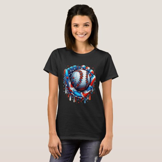 Baseball Drip Ice Cream Sprinkles Baseball Glove 4 T-shirt (Voorkant volledig)