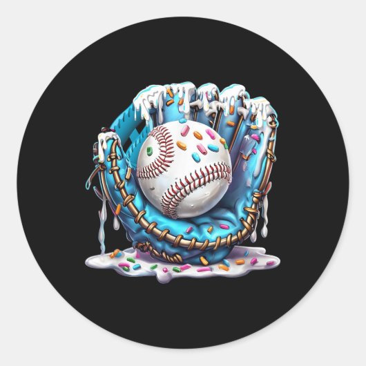 Baseball Drip Ice Cream Sprinkles Baseball Glove Ronde Sticker (Voorkant)