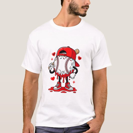 Baseball Drip Ice Cream Valentine’s Day T-Shirt –  (Voorkant)