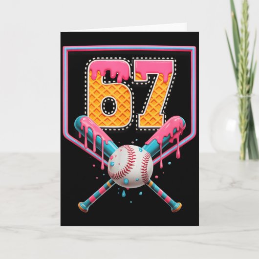 Baseball Drip Number 67 Fun Six Seven 6 7 Meme Des Kaart (Voorkant)