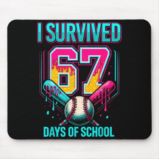 Baseball Drip Number 67 I Survived 67 Days Of Scho Muismat (Voorkant)
