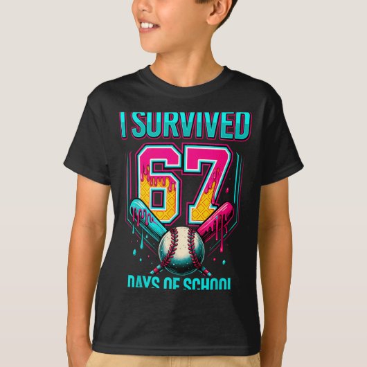 Baseball Drip Number 67 I Survived 67 Days Of Scho T-shirt (Voorkant)