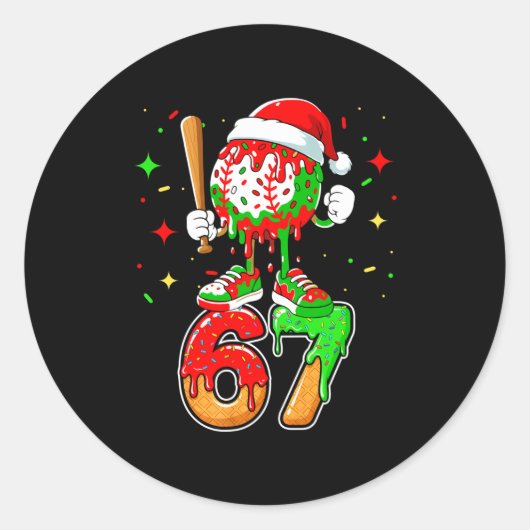 Baseball Drip Number 67 Meme Ice Cream Dripng Chri Ronde Sticker (Voorkant)