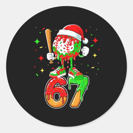 Baseball Drip Number 67 Meme Ice Cream Dripng Chri Ronde Sticker (Voorkant)