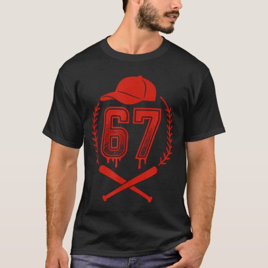Baseball Drip Number 67 Player Or 67th Birthday T-shirt (Voorkant)