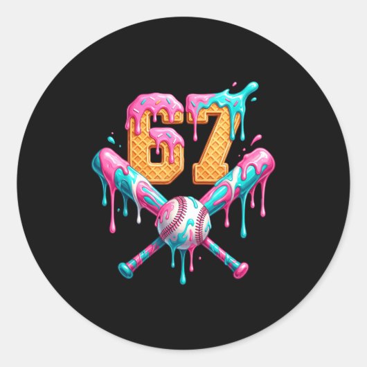 Baseball Drip Number 67 Player  Ronde Sticker (Voorkant)