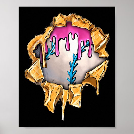 Baseball Drip voor Jongens Ice Cream Drip Jeugd Jo Poster (Voorkant)