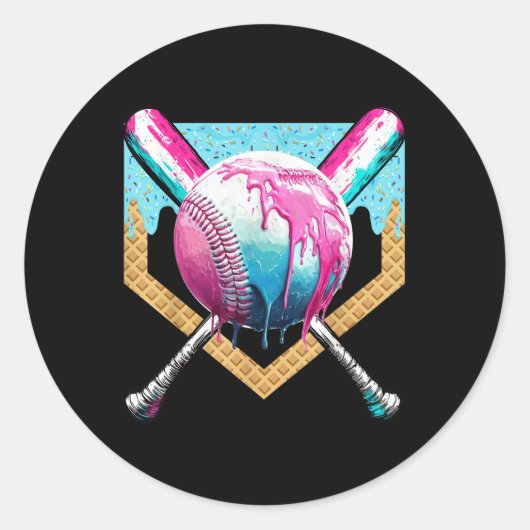 Baseball Drip voor Jongens Ice Cream Drip Jeugd Jo Ronde Sticker (Voorkant)