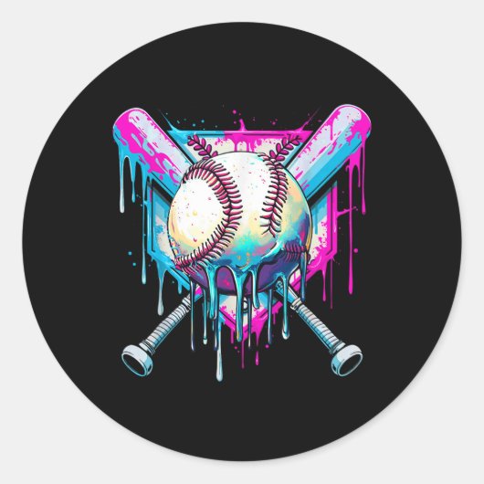 Baseball Drip voor Jongens Ice Cream Drip Jeugd Jo Ronde Sticker (Voorkant)