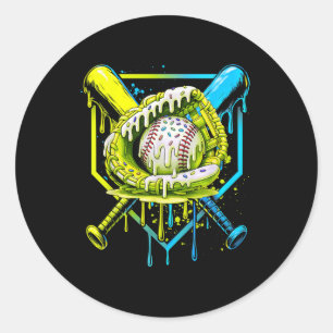 Baseball Drip voor Jongens Ice Cream Drip Jeugd Jo Ronde Sticker
