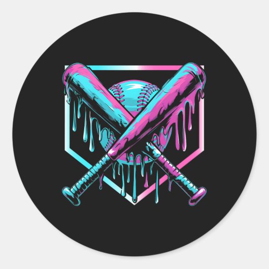 Baseball Drip voor Jongens Ice Cream Drip Jeugd Jo Ronde Sticker (Voorkant)