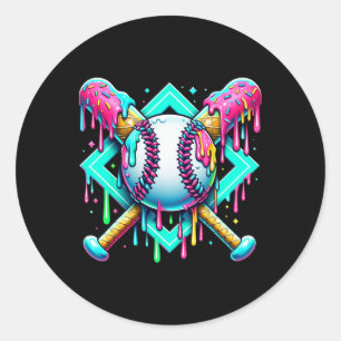 Baseball Drip voor Jongens Ice Cream Dripping Girl Ronde Sticker