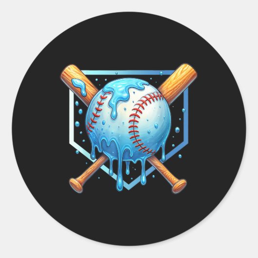 Baseball Dripping Ice Cream Drip Jeugd Jongens Bas Ronde Sticker (Voorkant)