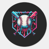 Baseball Dripping Ice Cream Drip Jeugd Jongens Bas Ronde Sticker (Voorkant)