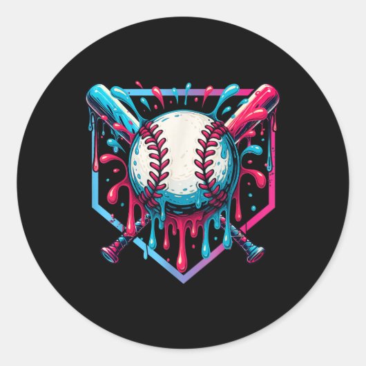 Baseball Dripping Ice Cream Drip Jeugd Jongens Bas Ronde Sticker (Voorkant)