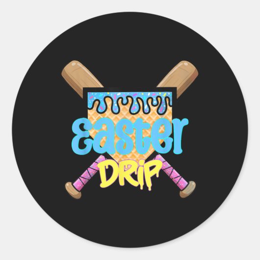 Baseball Easter Home Bord Bat Ice Cream Drip Happ Ronde Sticker (Voorkant)