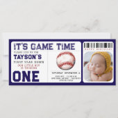 Baseball eerste jaar down 1e verjaardag ticket kaart (Voorkant)